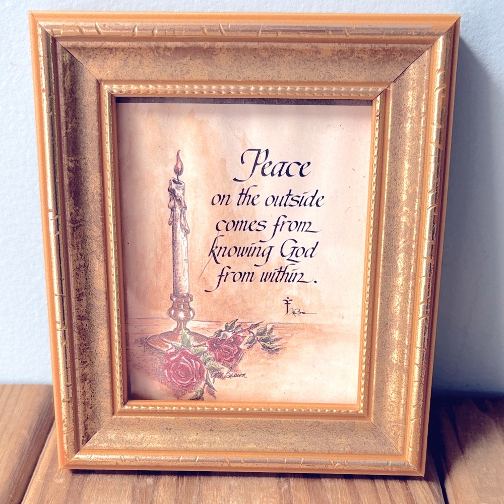 Vintage 1970s Serenity Prayer Gold Framed Inspirational Wall Art by Gail Brown !